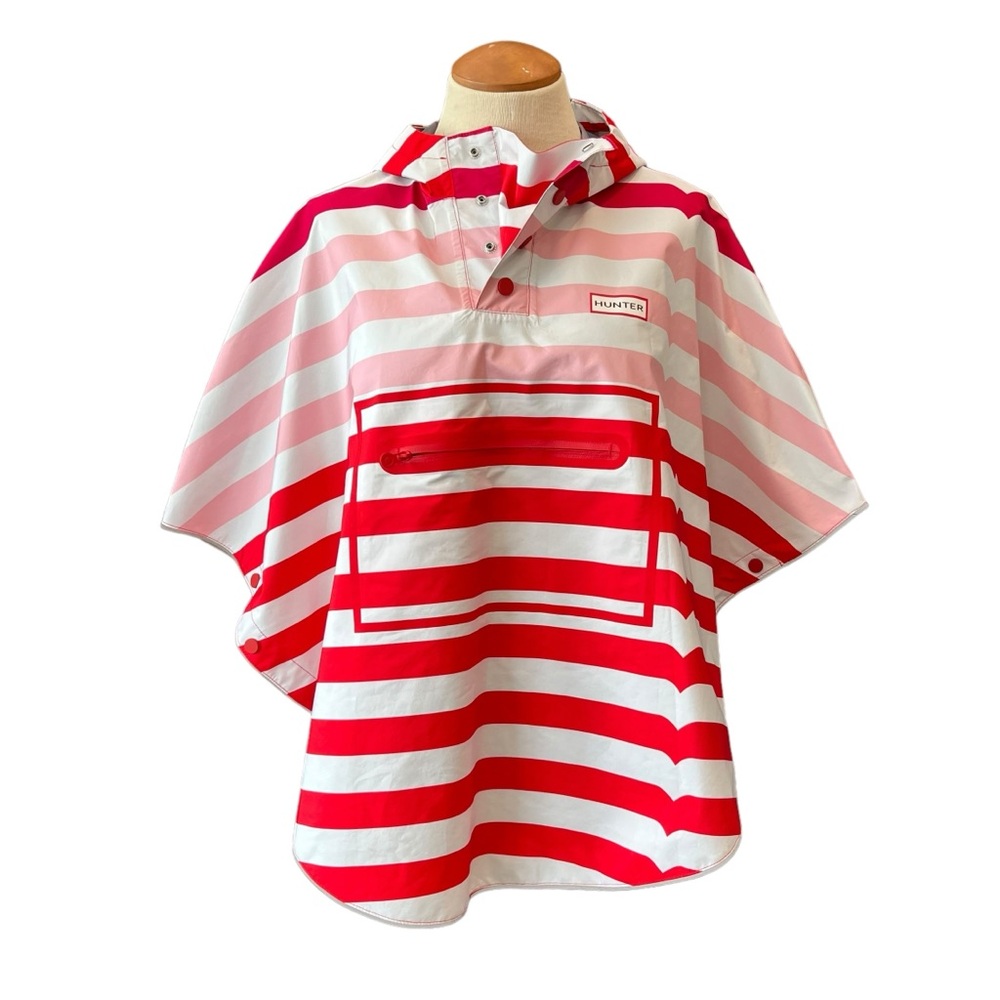 HUNTER FOR TARGET RED WHITE STRIPE RAIN PONCHO COAT WOMENS XS SMALL BOLD PREPPY
